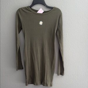 Olive Green Ribbed Long Sleeve Dress